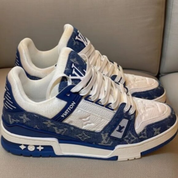 LOUIS VUITTON Trainer Denim Leather Casual Low-top Fashion Sneakers Unisex Denim - Picture 1 of 4